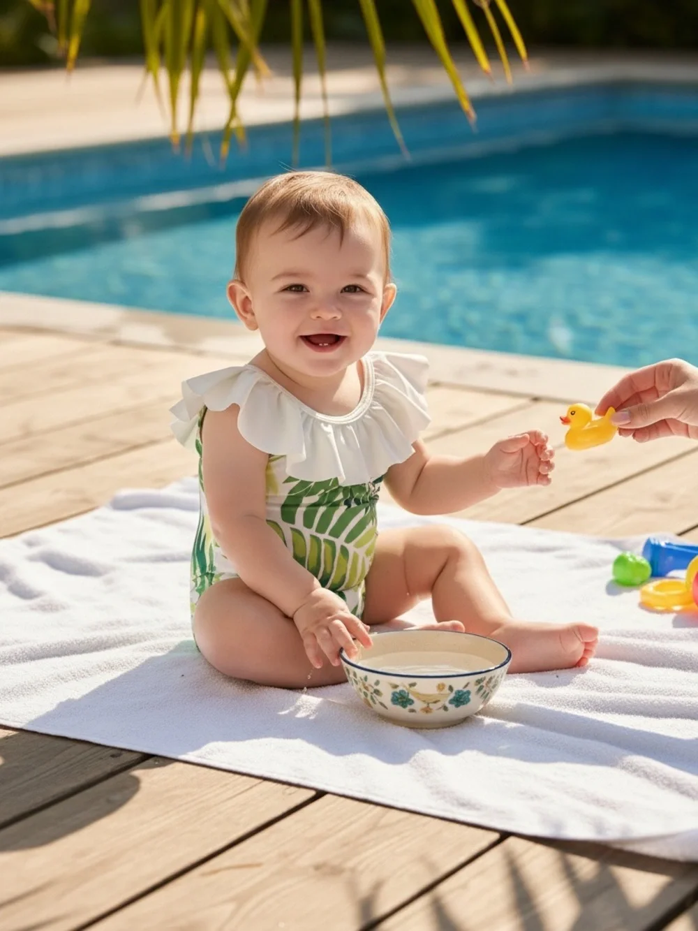 NWT Janie and Jack Tropical Leaf Ruffle Swimsuit - 6-12 Months